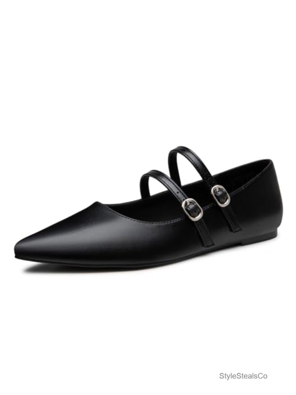 Pointed Toe Mary Jane Flats Adjustable Strap PU Leather Women's Dress Shoes